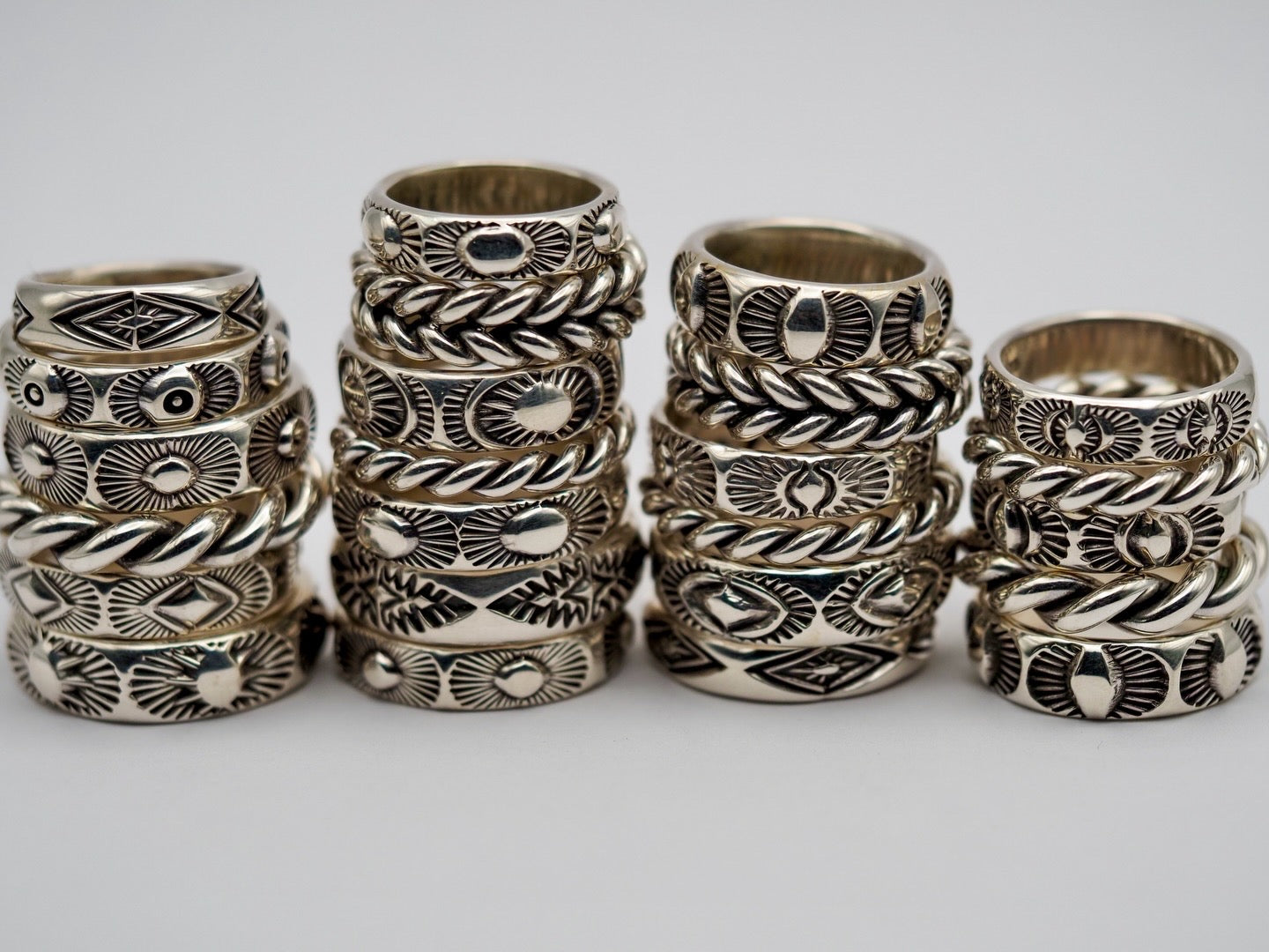 Sterling Silver Half Round and Twist Stacker Rings