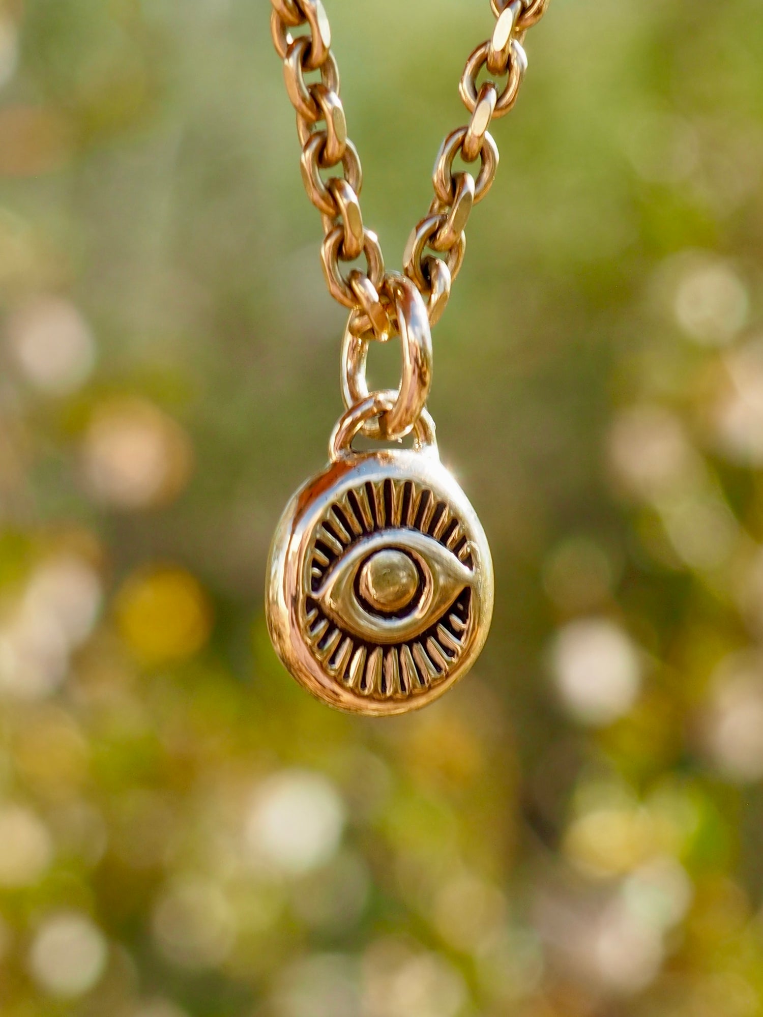 Hand Stamped Eye 14k Gold Pendant