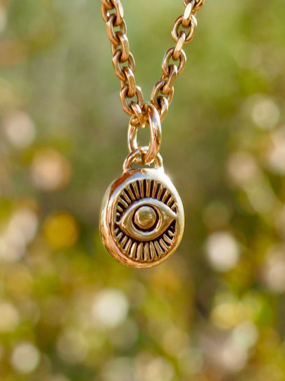 Hand Stamped Eye 14k Gold Pendant