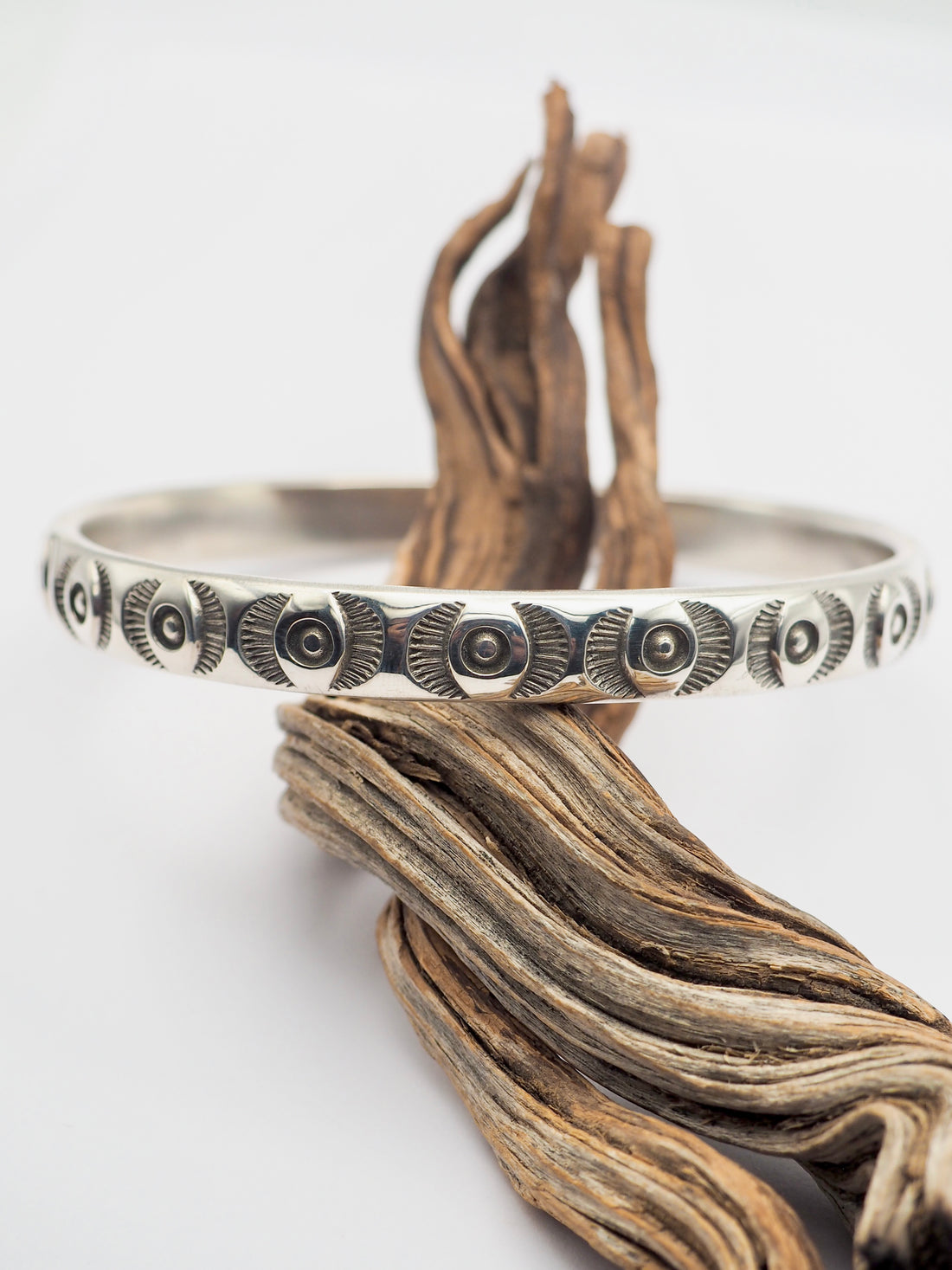 Big Eye Heavyweight Hand Stamped Sterling Silver Bangle M/L