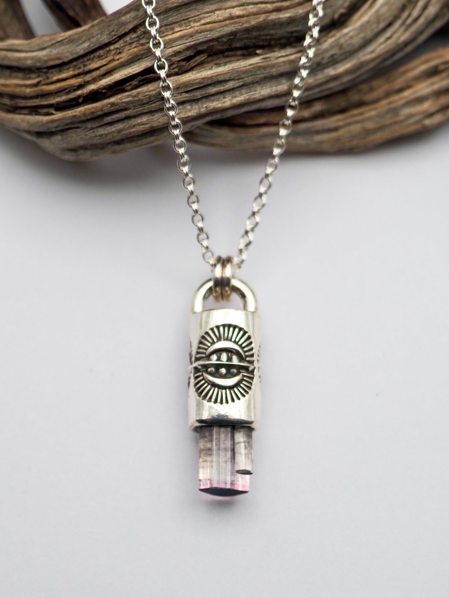Blue Tipped Pink Tourmaline Portal II Talisman Necklace