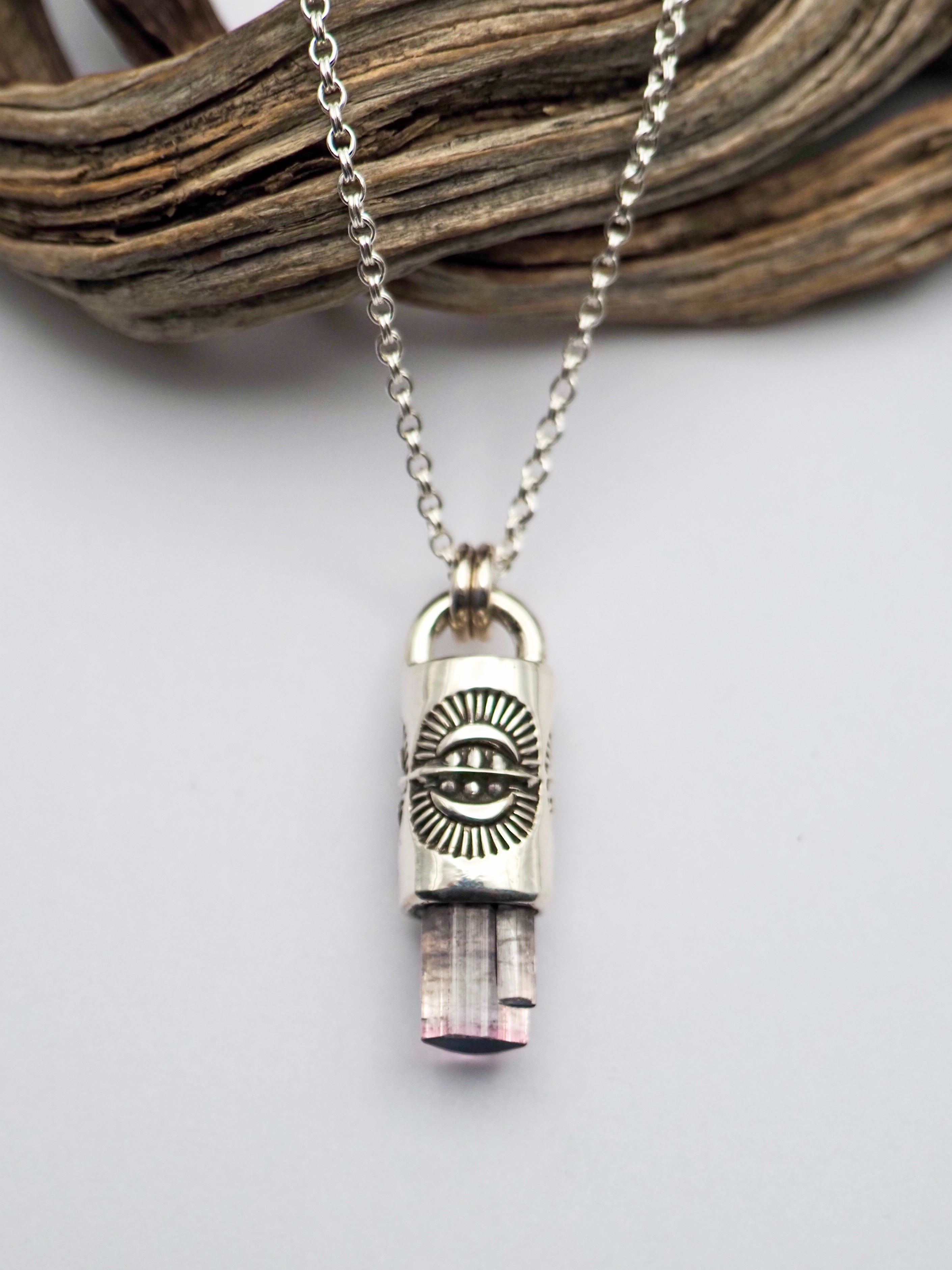 Blue Tipped Pink Tourmaline Portal II Talisman Necklace