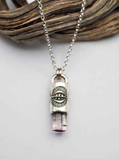 Blue Tipped Pink Tourmaline Portal II Talisman Necklace