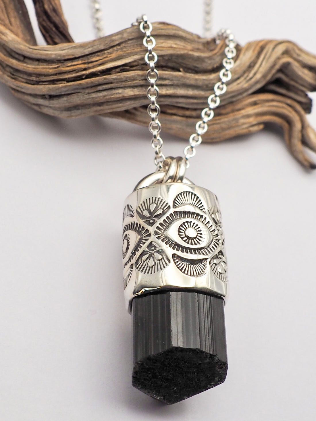 Black Tourmaline Big Eye/Prickly Pear Talisman Necklace