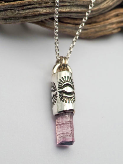 Blue Tipped Pink Tourmaline Eye II Talisman Necklace
