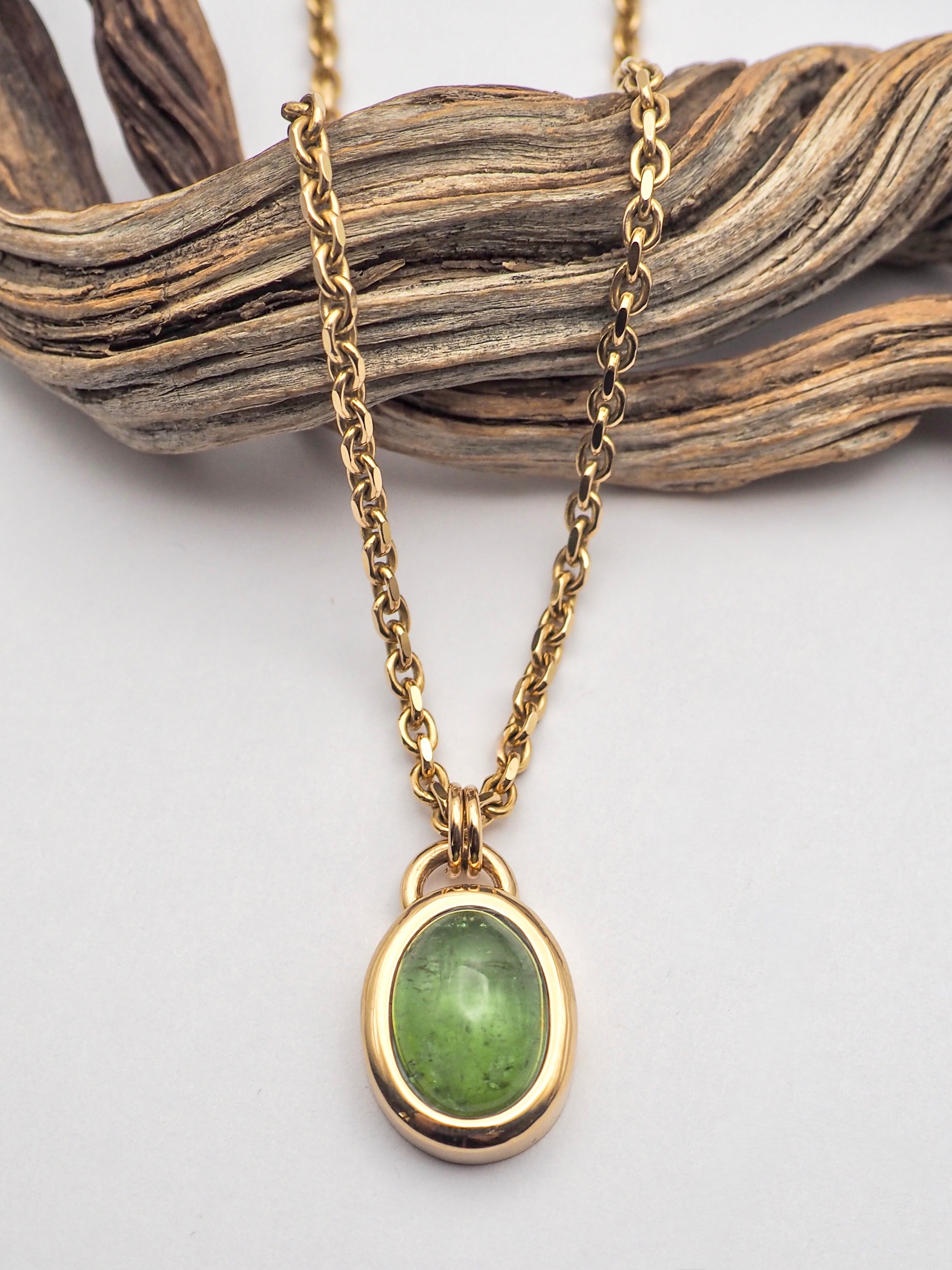 Green Tourmaline 14K Gold Bezel Set Pendant