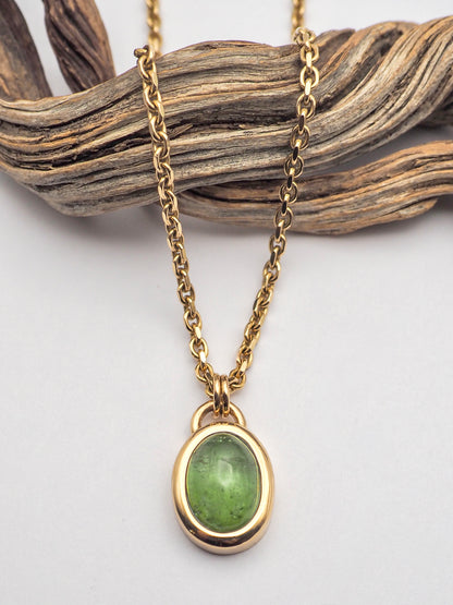 Green Tourmaline 14K Gold Bezel Set Pendant