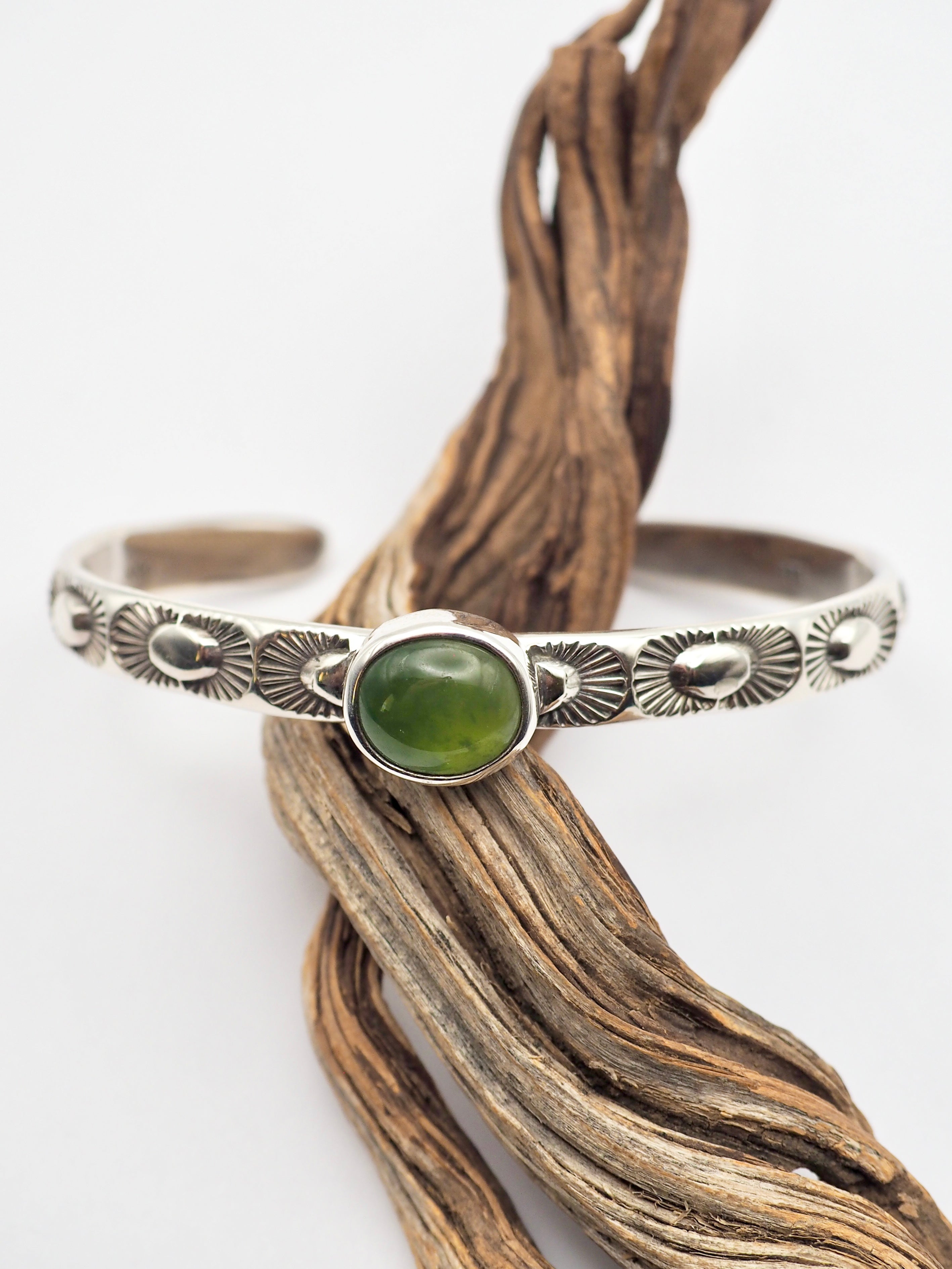 Hydrogrossular Green Garnet Tumbleweed Stacker Cuff S/M