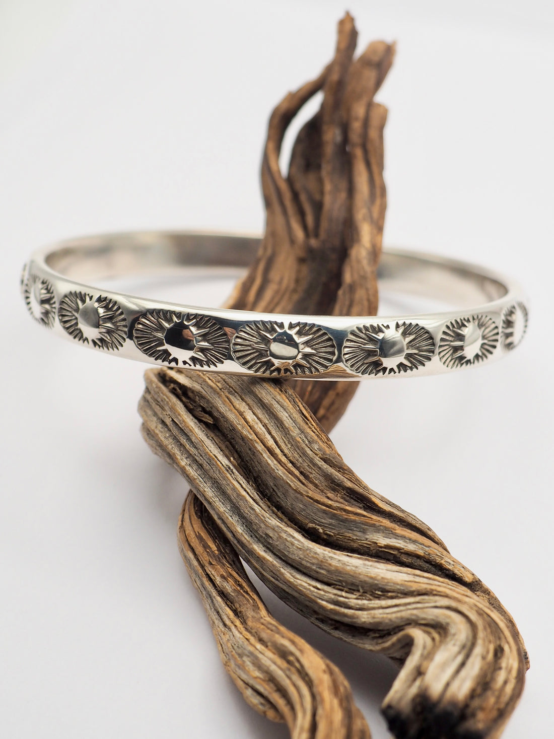 Burst Heavyweight Hand Stamped Sterling Silver Bangle M/L
