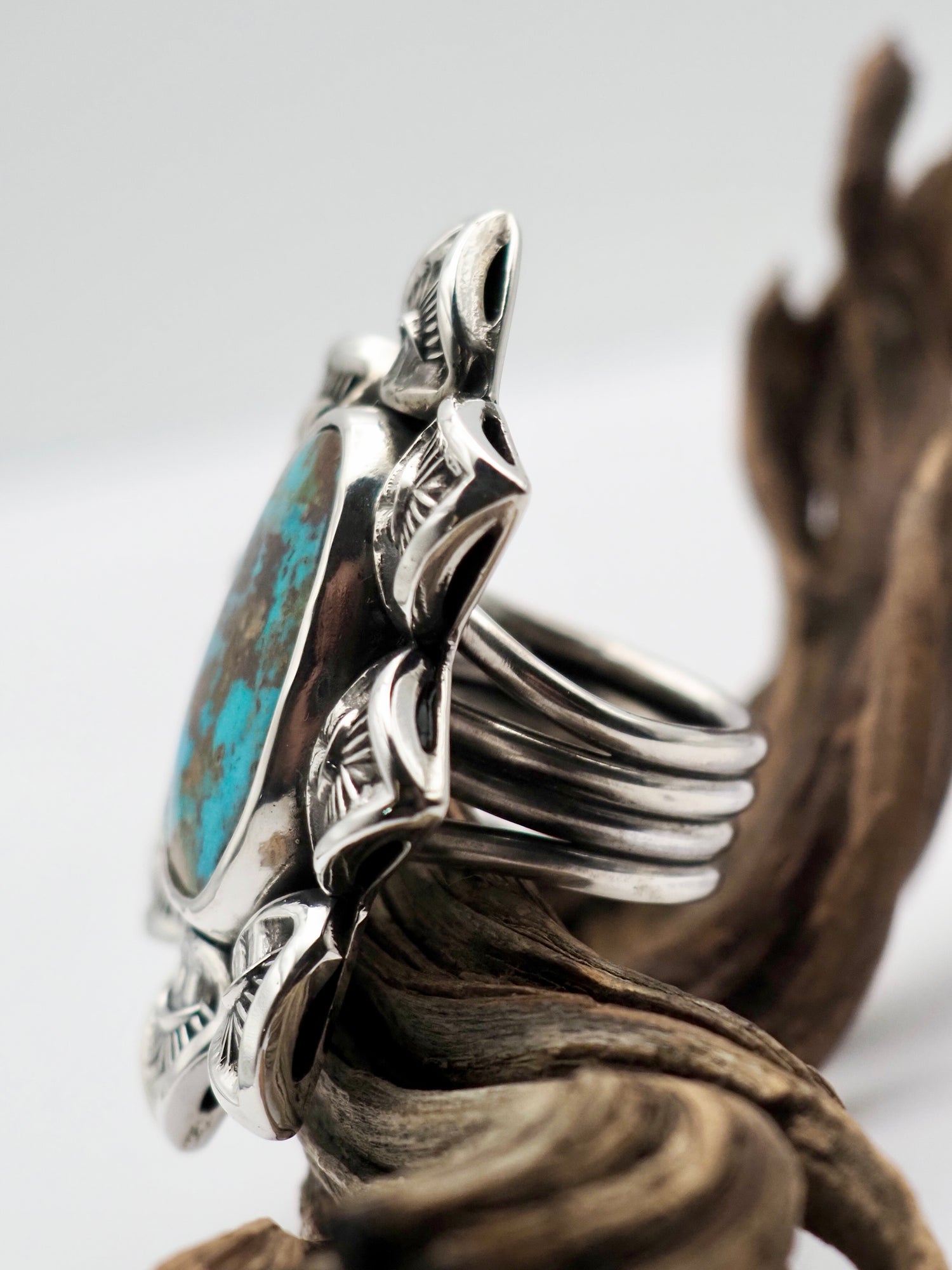 Easter Blue Turquoise Portal Hand Stamped Border Ring size 7
