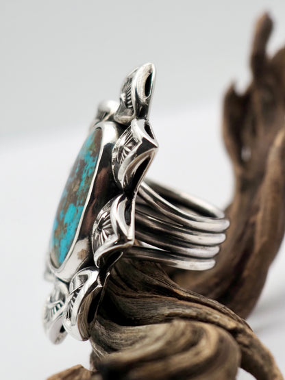 Easter Blue Turquoise Portal Hand Stamped Border Ring size 7