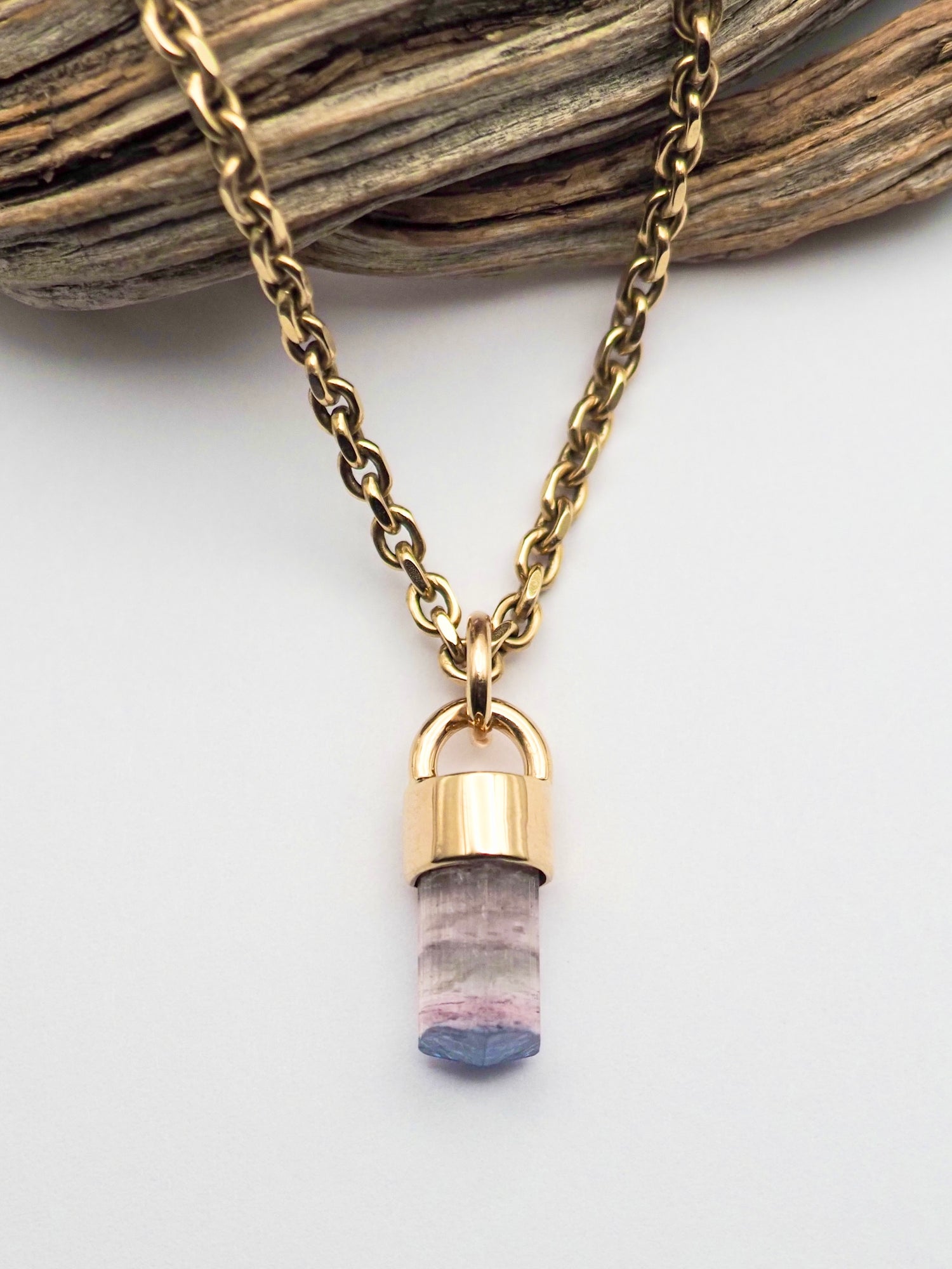 Blue Tipped Pink Tourmaline 14k Gold Talisman Pendant A