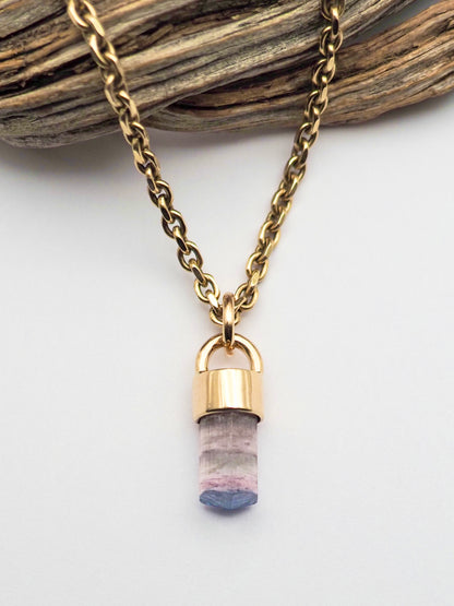 Blue Tipped Pink Tourmaline 14k Gold Talisman Pendant A