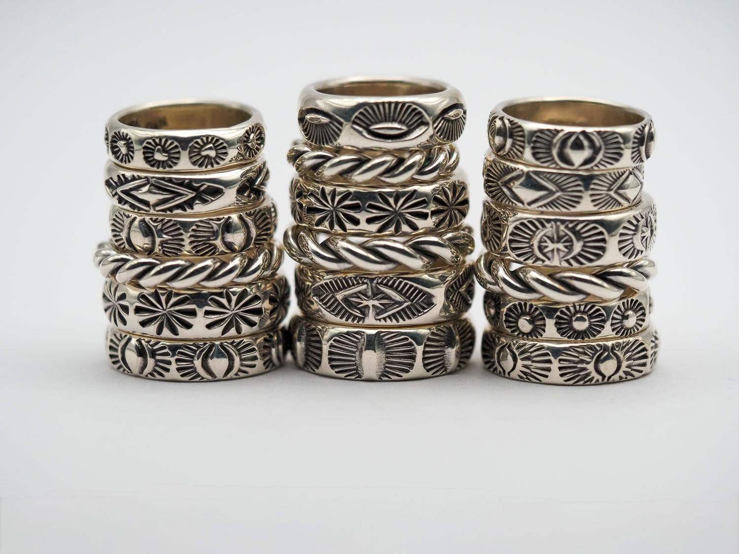 Sterling Silver Half Round and Twist Stacker Rings