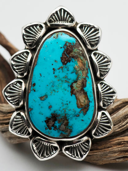Easter Blue Turquoise Arroyo Hand Stamped Border Ring size 8