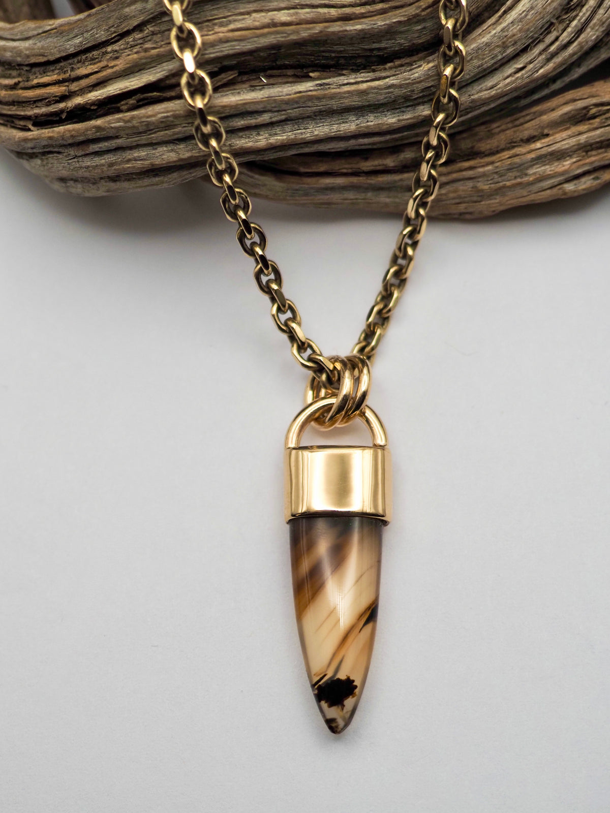 Montana Agate Spike 14k Gold Talisman Pendant
