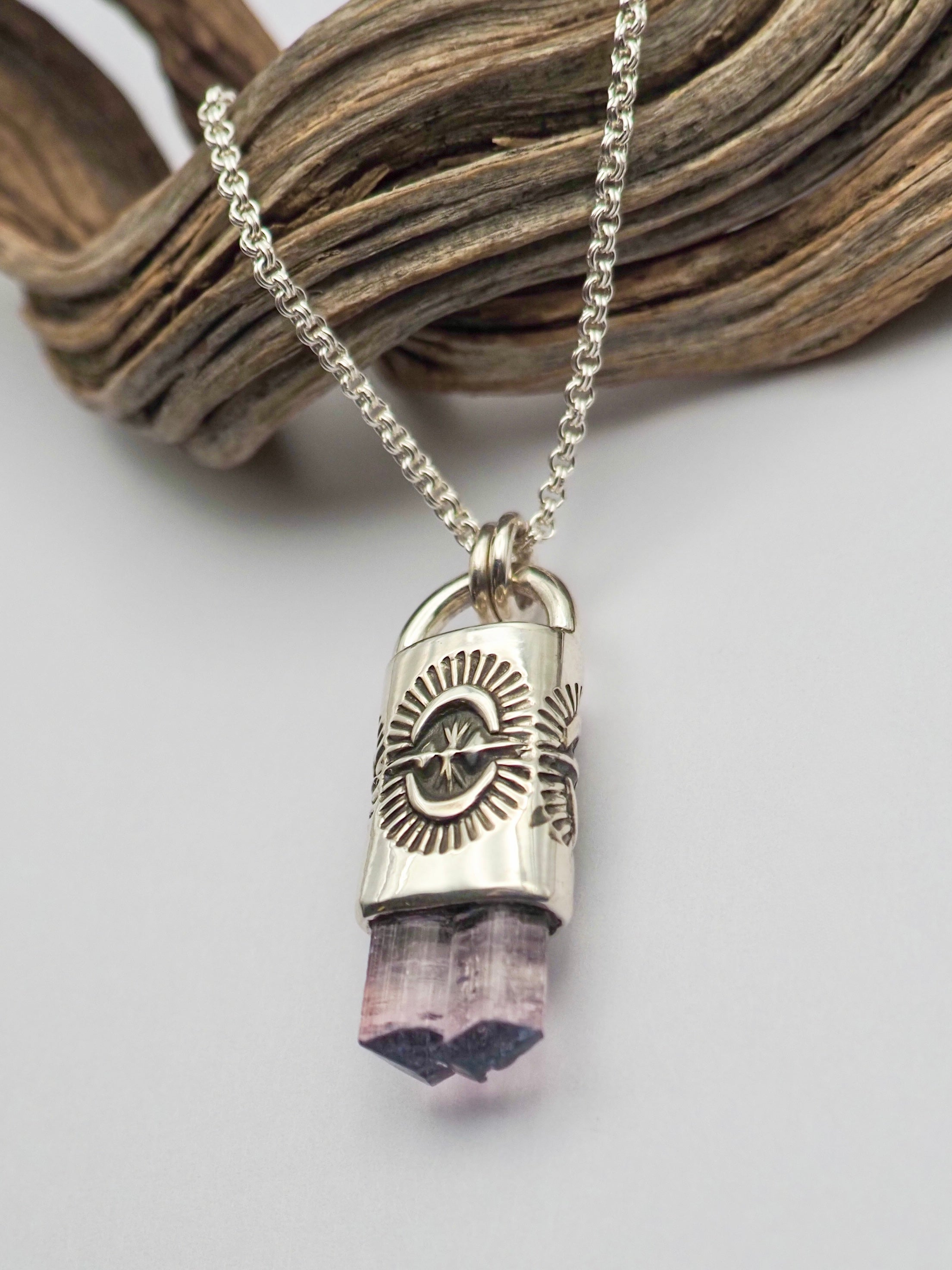 Blue Tipped Pink Tourmaline Portal Talisman Necklace
