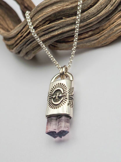 Blue Tipped Pink Tourmaline Portal Talisman Necklace