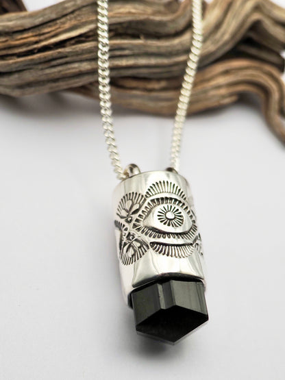 Black Tourmaline Eye/Prickly Pear Talisman Necklace
