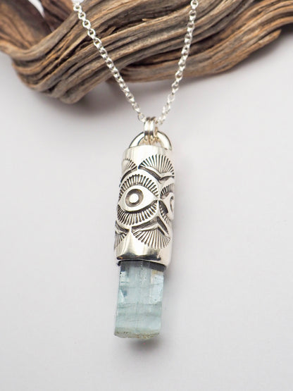 Aquamarine Eye/Fan Talisman Necklace