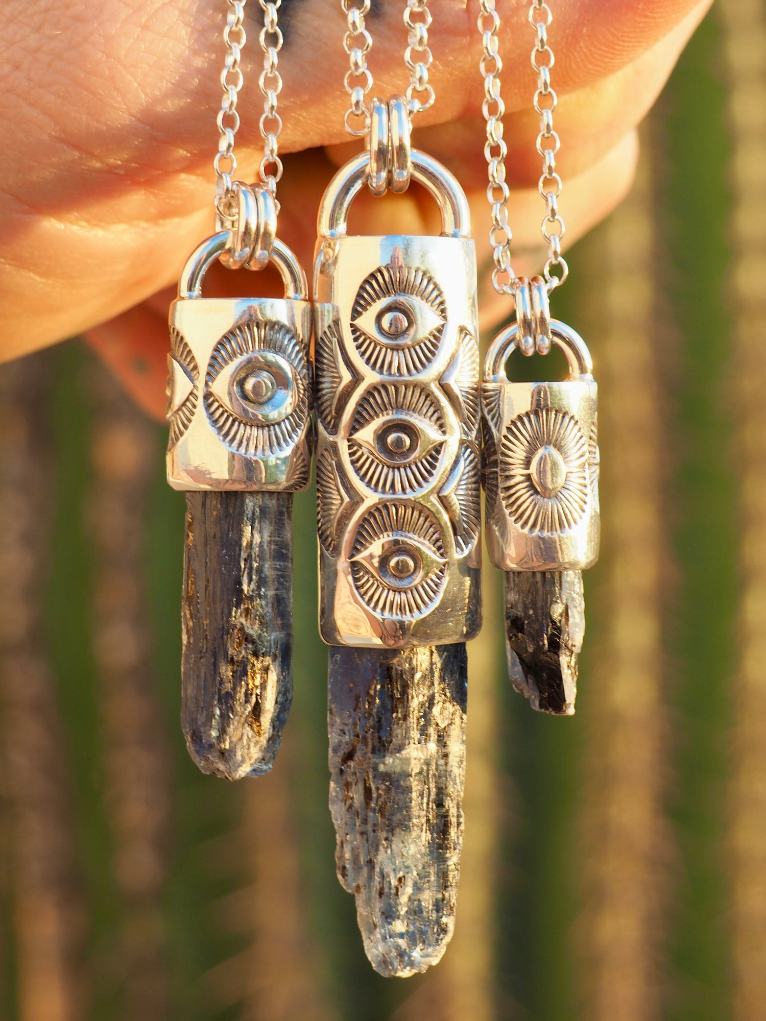 Blue Kyanite Triple Eye Talisman Necklace