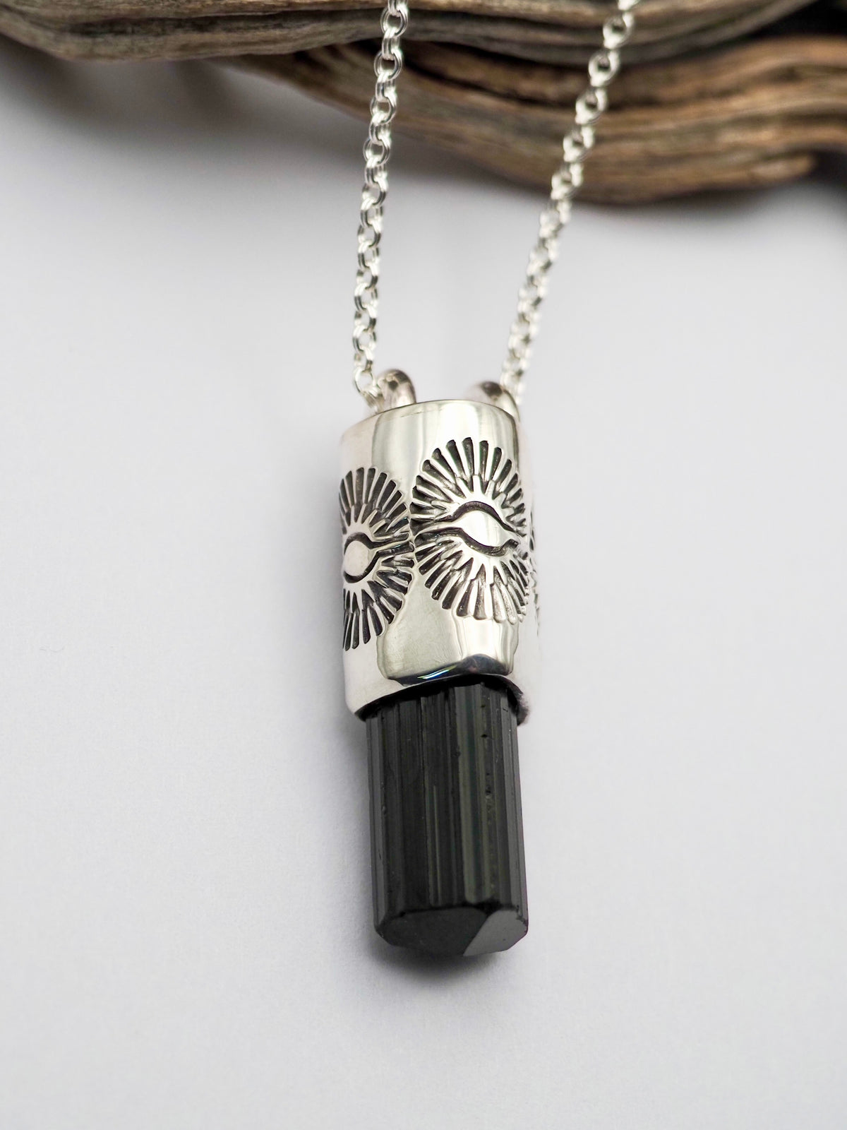 Black Tourmaline Eye/Burst Talisman Necklace
