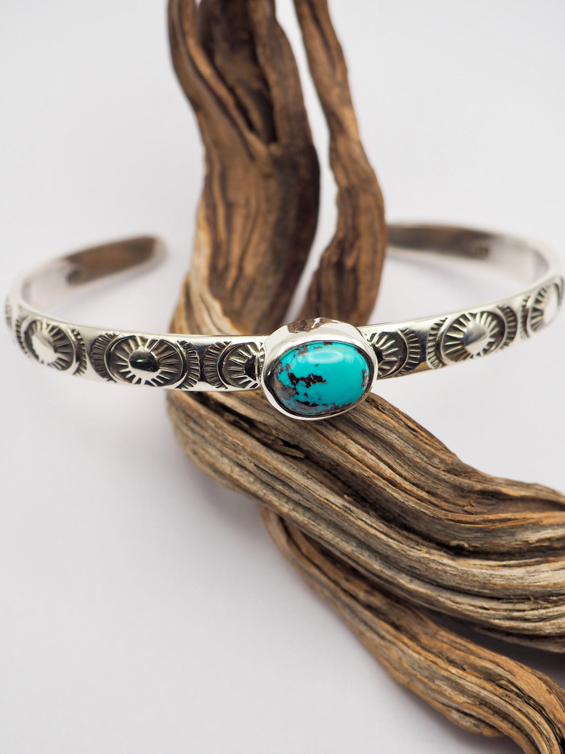 Montezuma Royston Turquoise Burst Sterling Silver Cuff XL