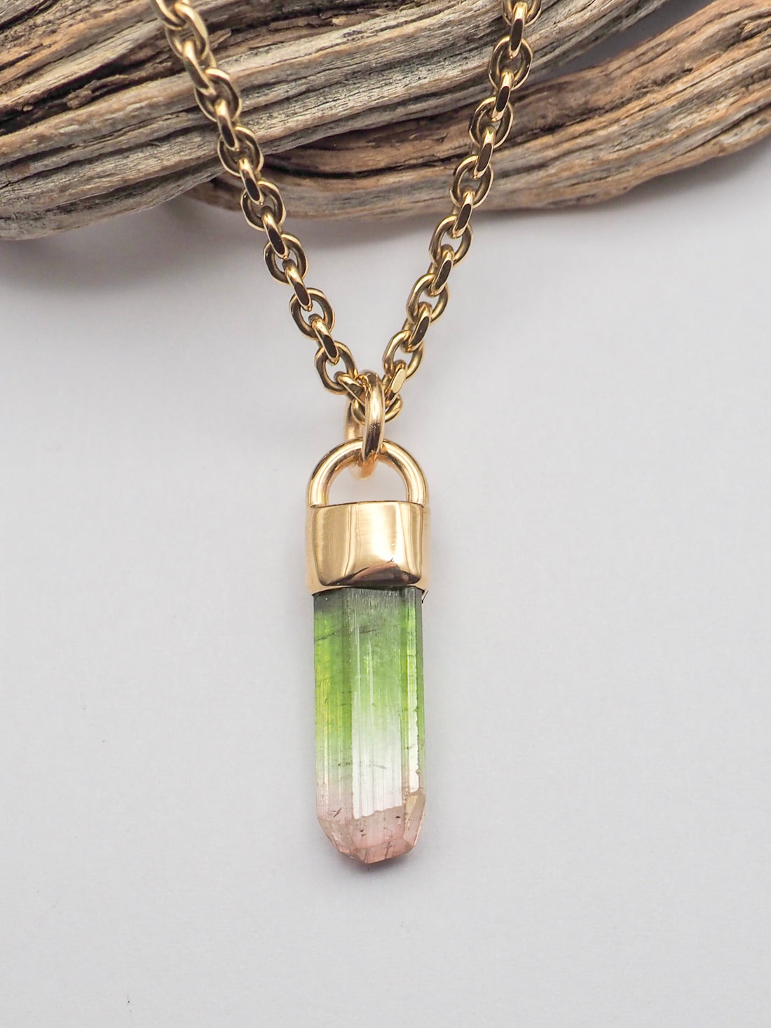 Bi Color Tourmaline 14k Gold Mini Talisman