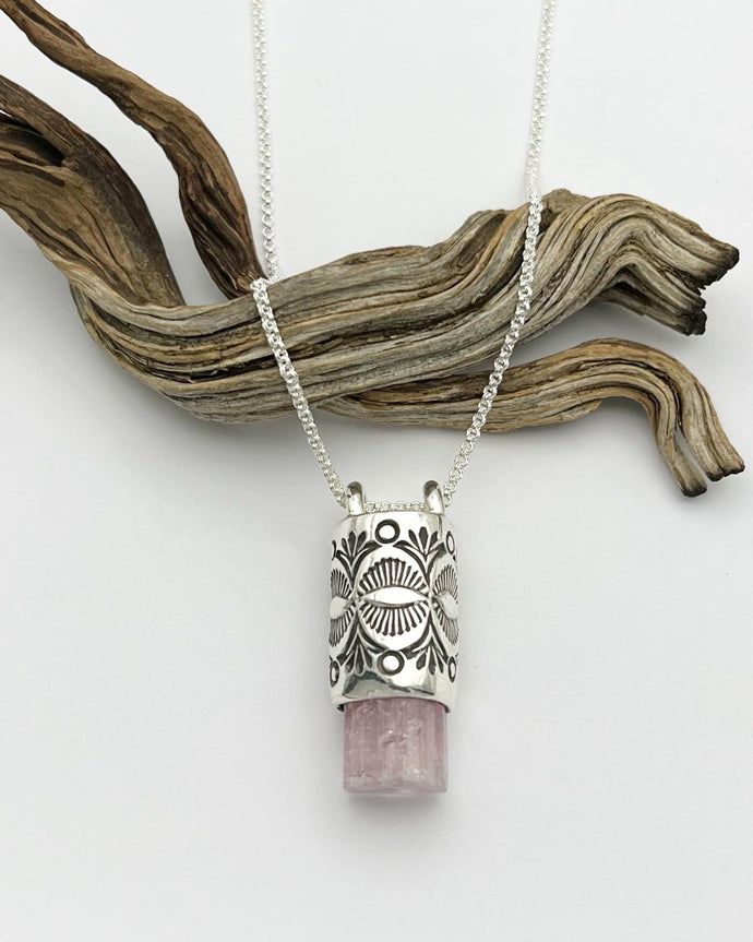 Cotton Candy Pink Tourmaline Mojave/Eye Talisman Necklace