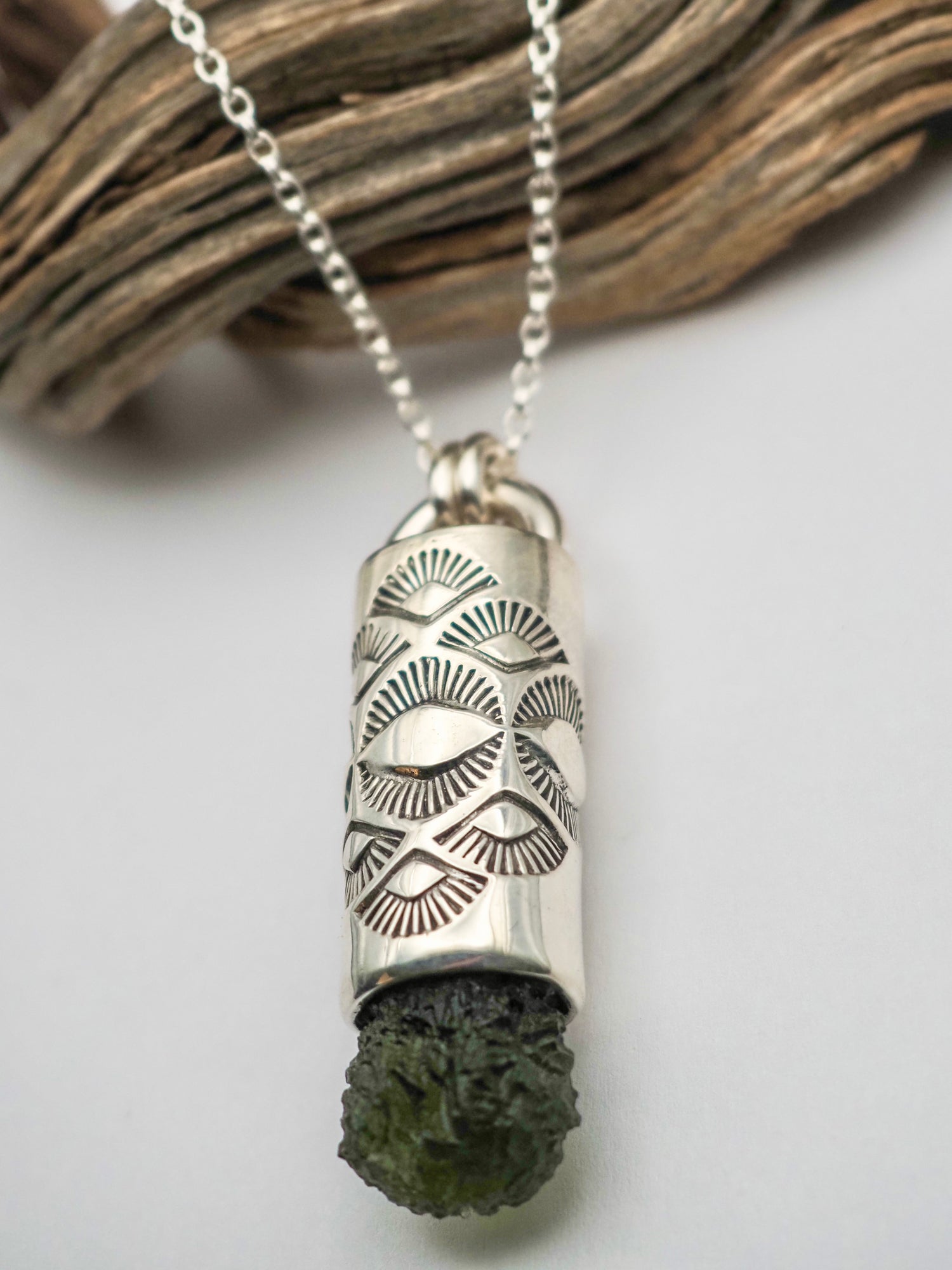 Moldavite Eye/Fan Talisman Necklace