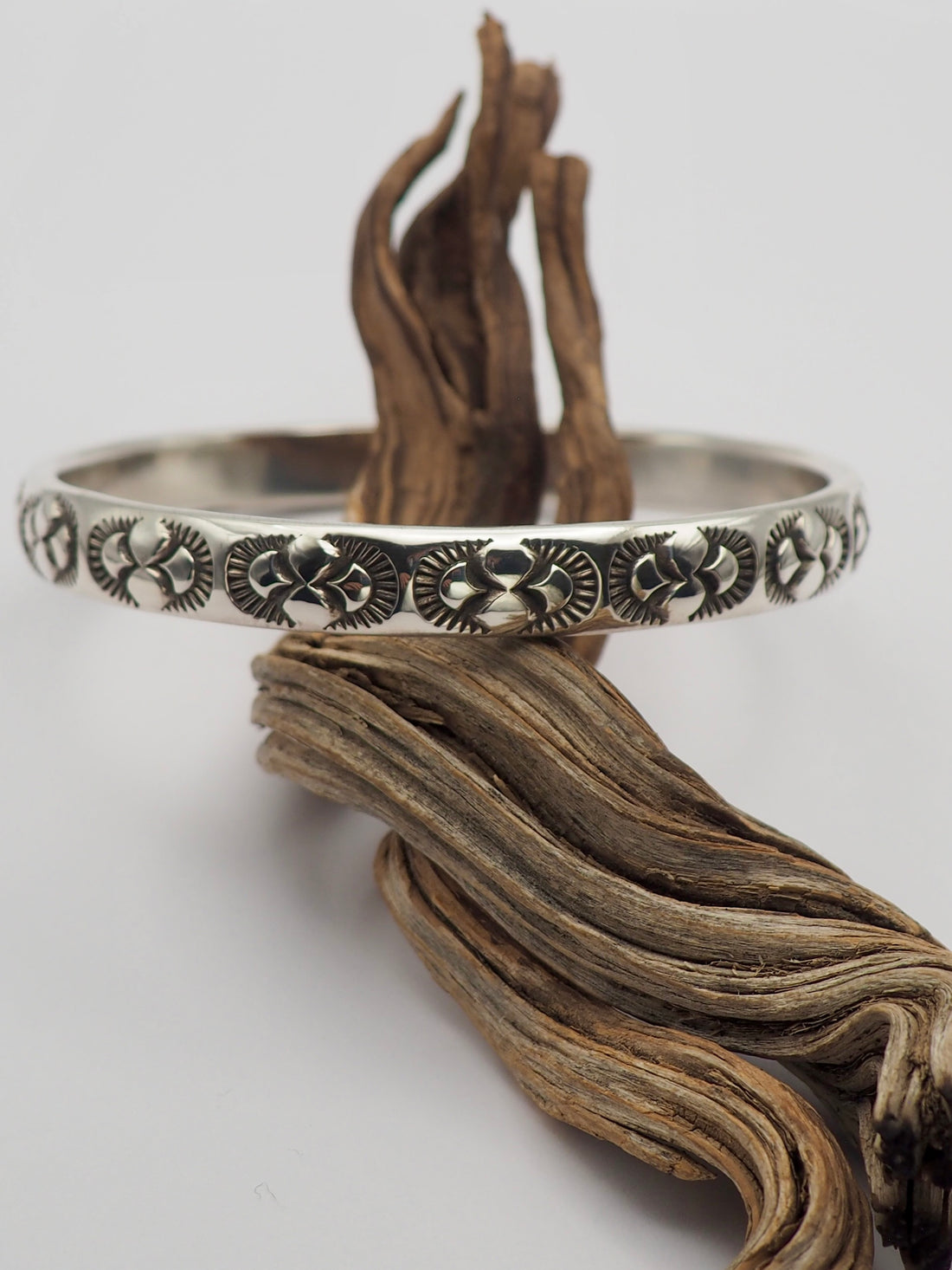 Oasis Heavyweight Hand Stamped Sterling Silver Bangle M/L