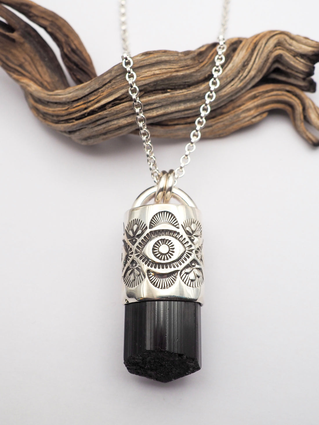 Black Tourmaline Big Eye/Prickly Pear Talisman Necklace