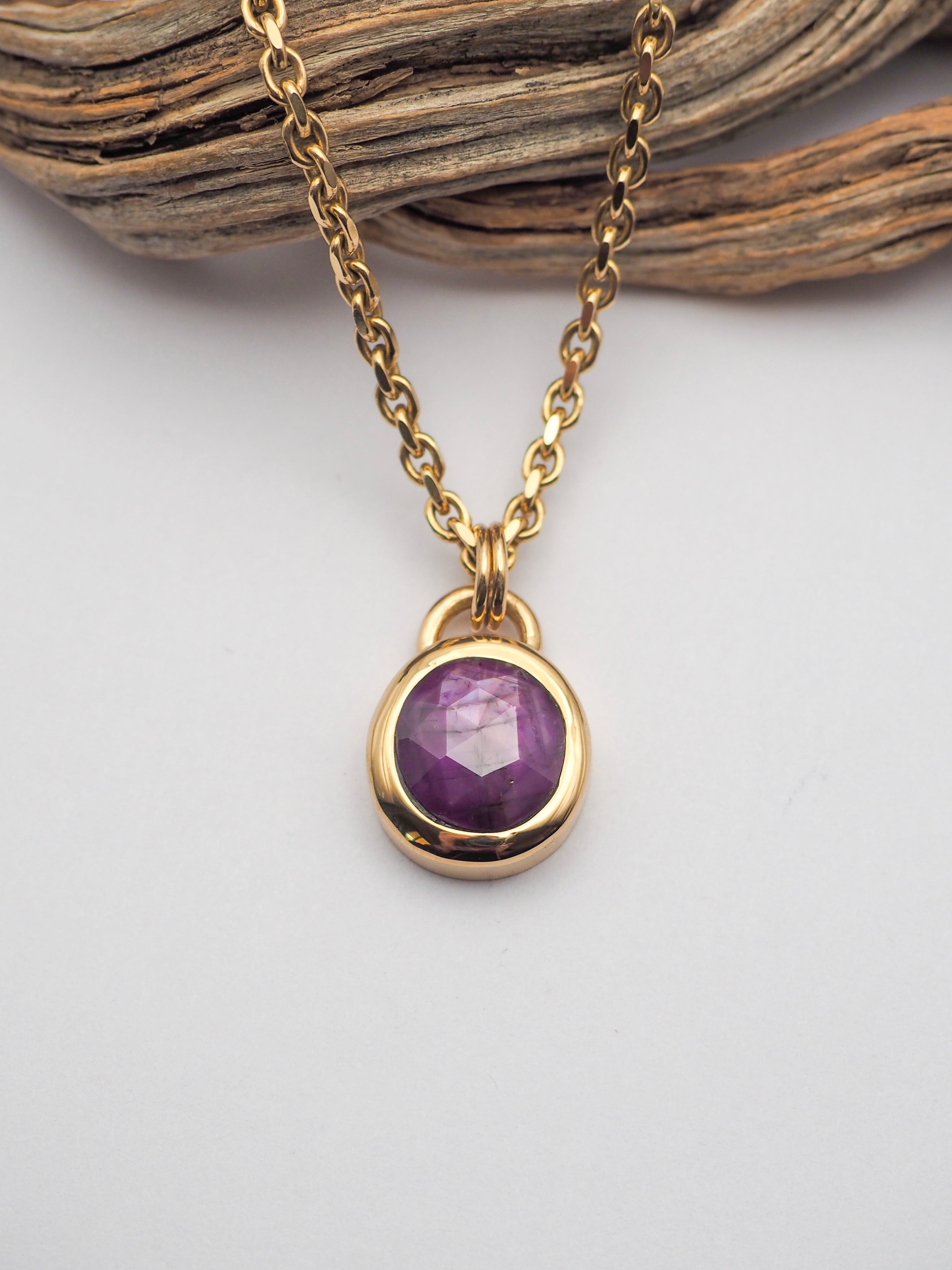 Star Sapphire 14K Gold Bezel Set Pendant