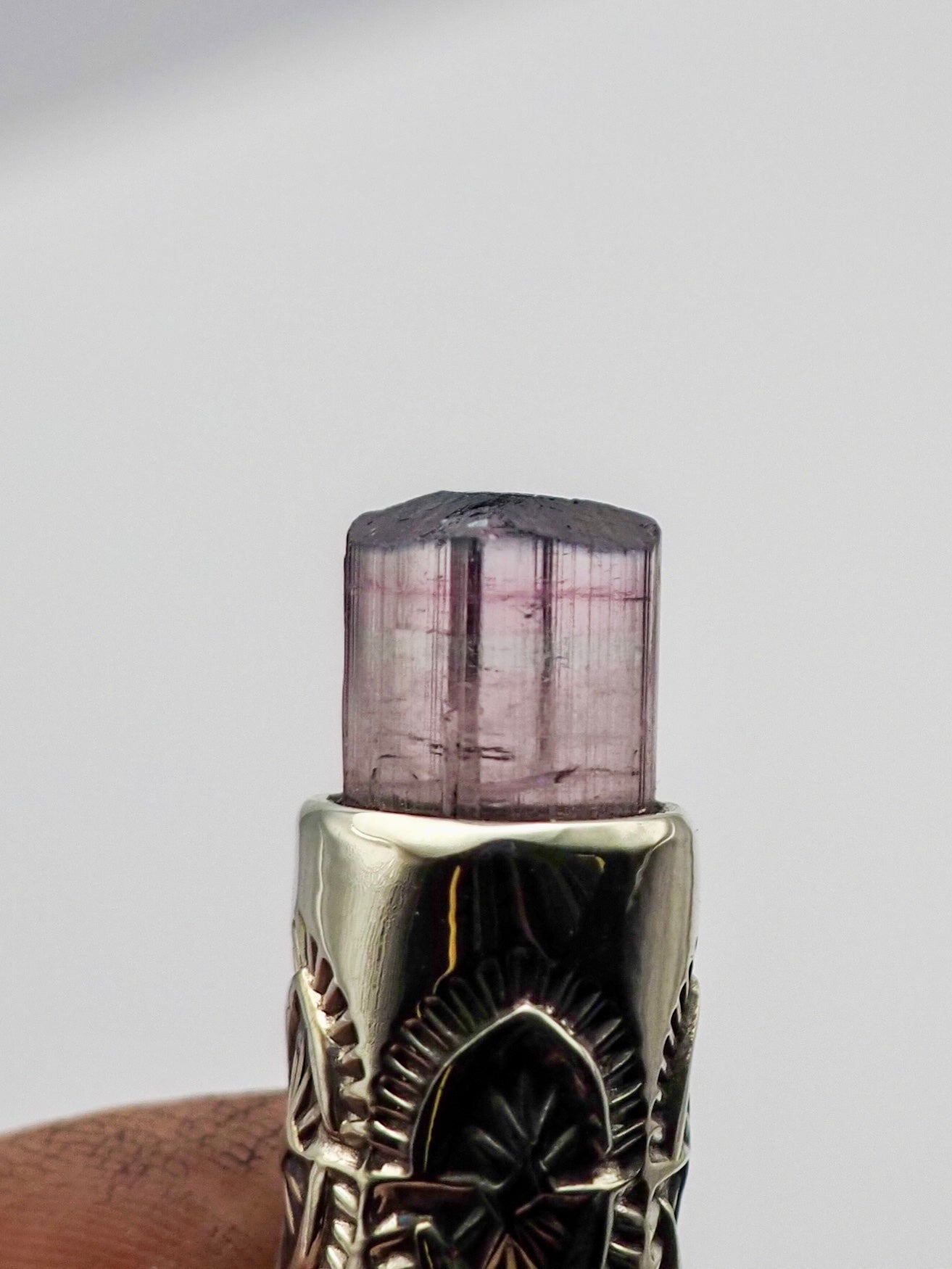 Blue Tipped Pink Tourmaline Yucca Talisman Necklace
