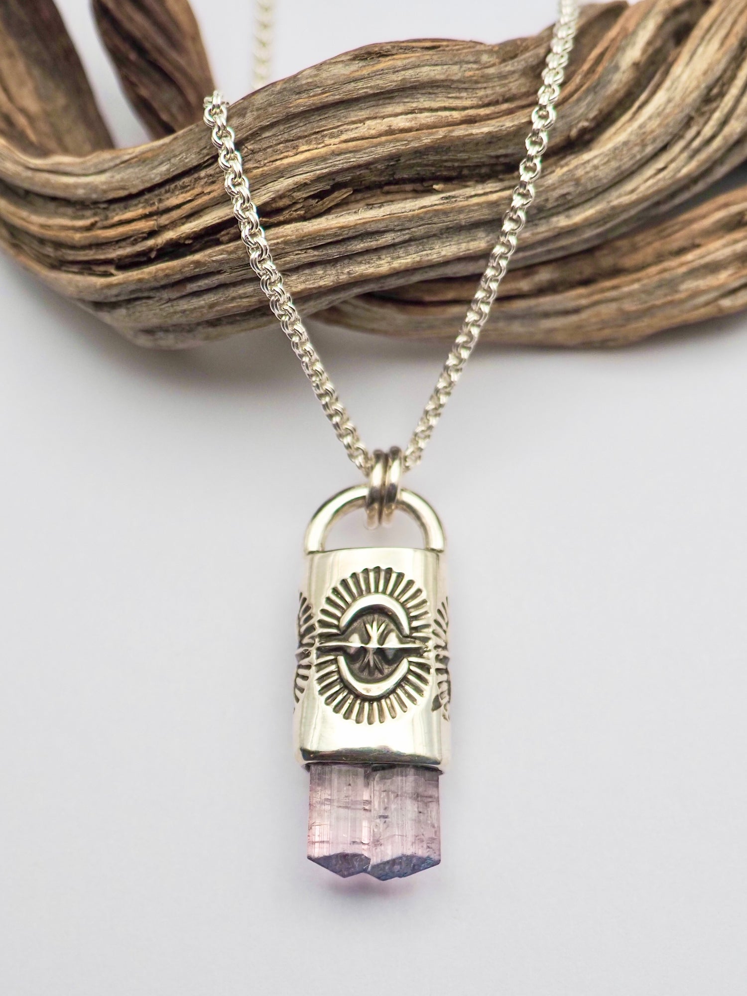 Blue Tipped Pink Tourmaline Portal Talisman Necklace
