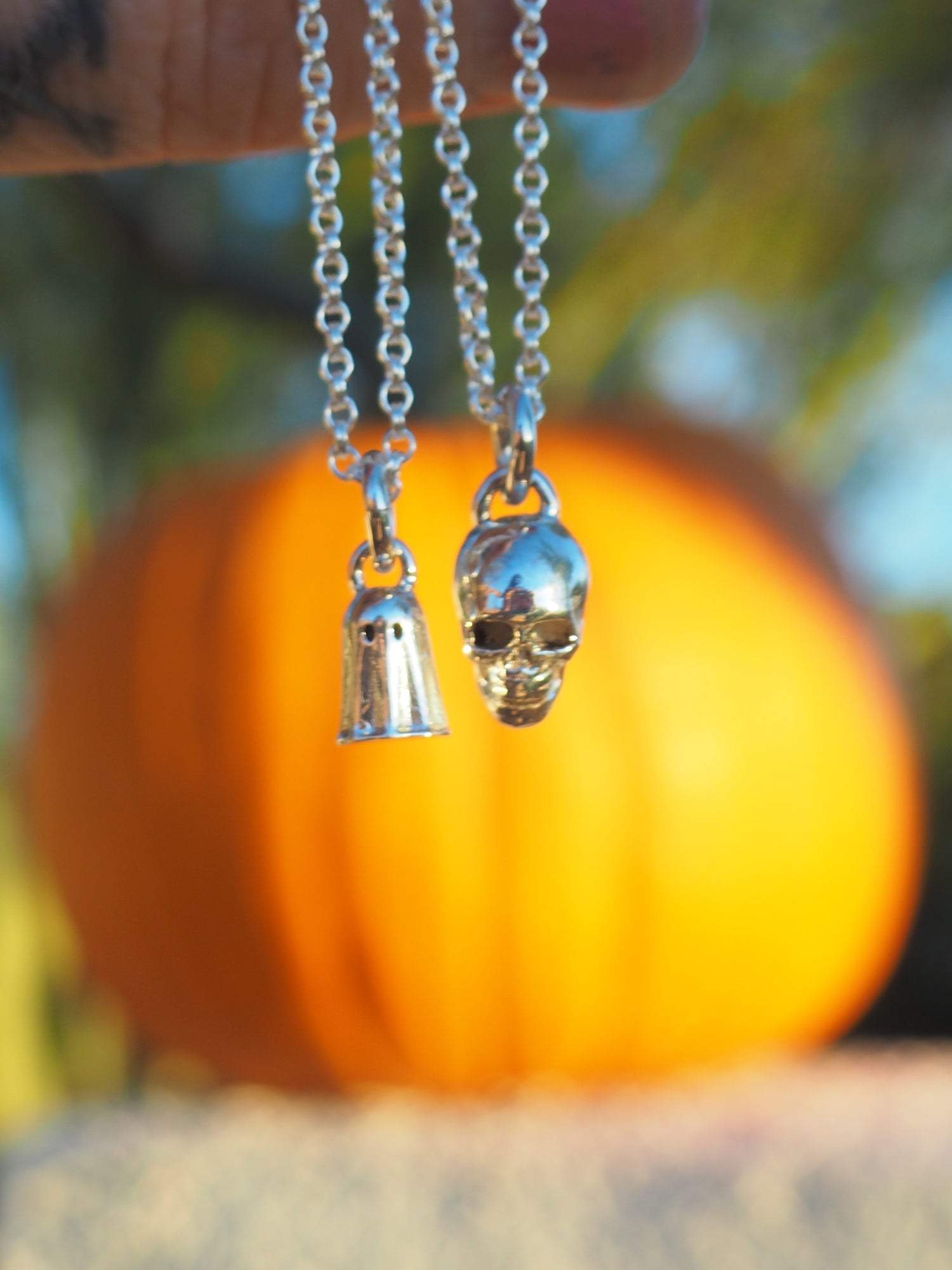 💀👻 Spooky Little Sterling Silver Pendant Necklaces