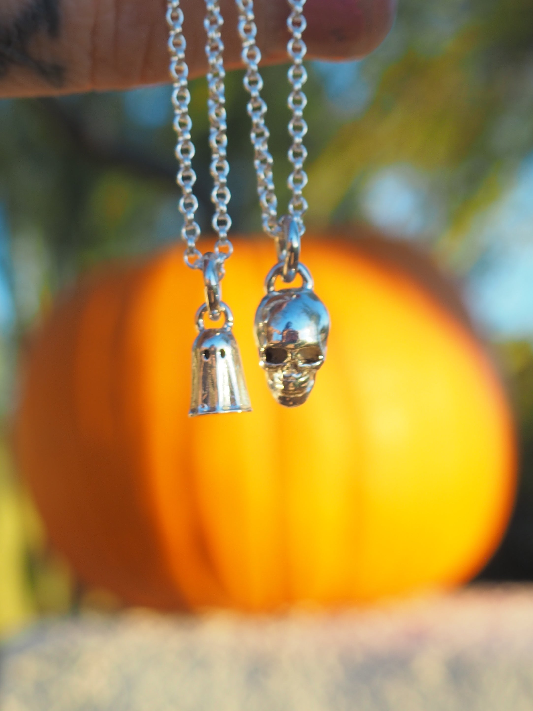 💀👻 Spooky Little Sterling Silver Pendant Necklaces