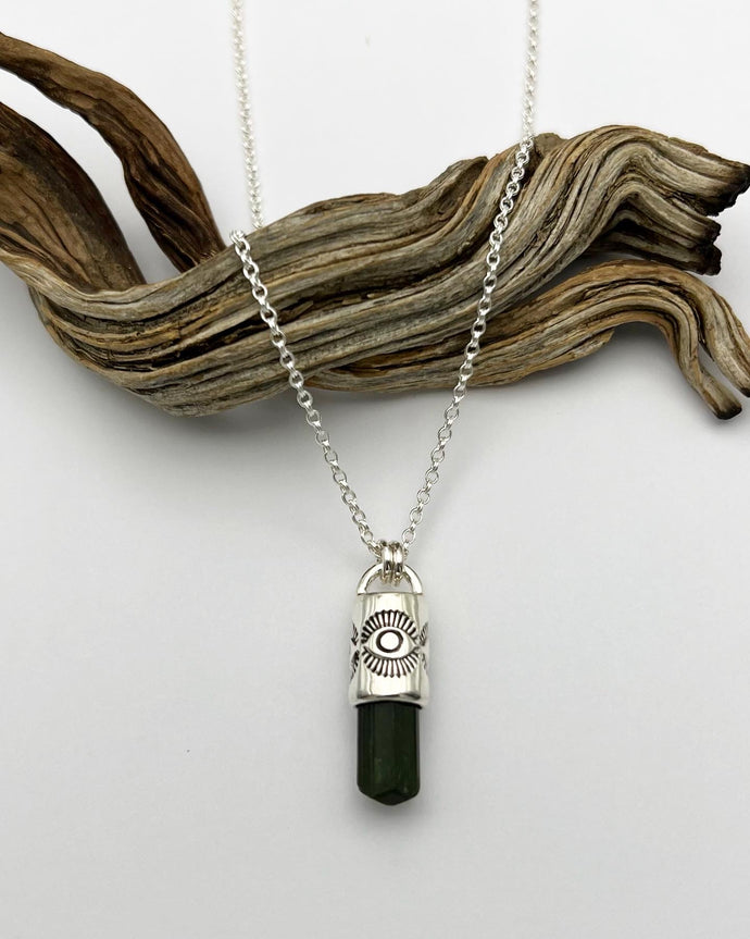 Dark Green Tourmaline Eye Talisman Necklace