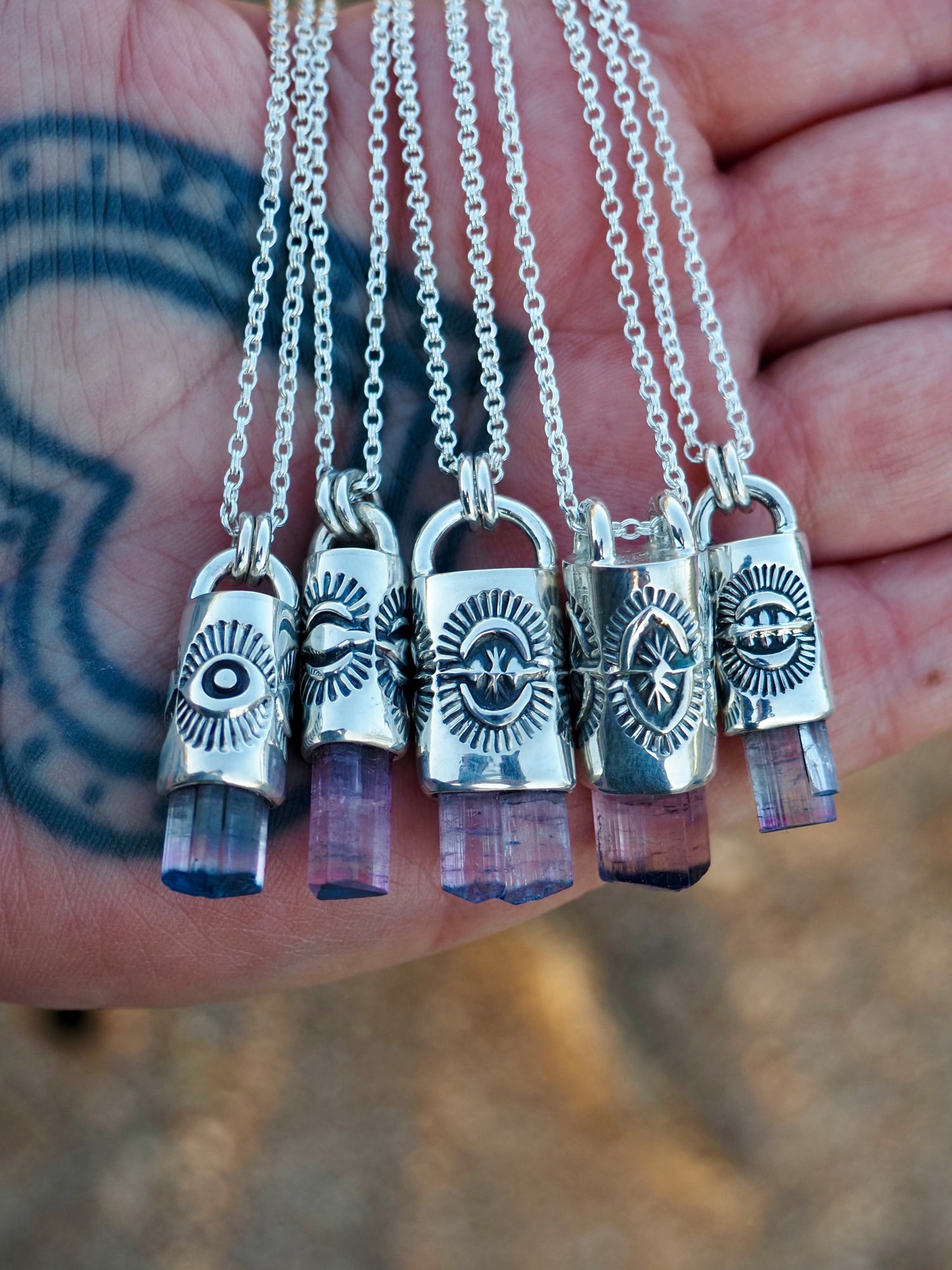Blue Tipped Pink Tourmaline Portal II Talisman Necklace