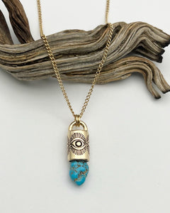 Lone Mountain Turquoise 14k Gold Eye Talisman Necklace