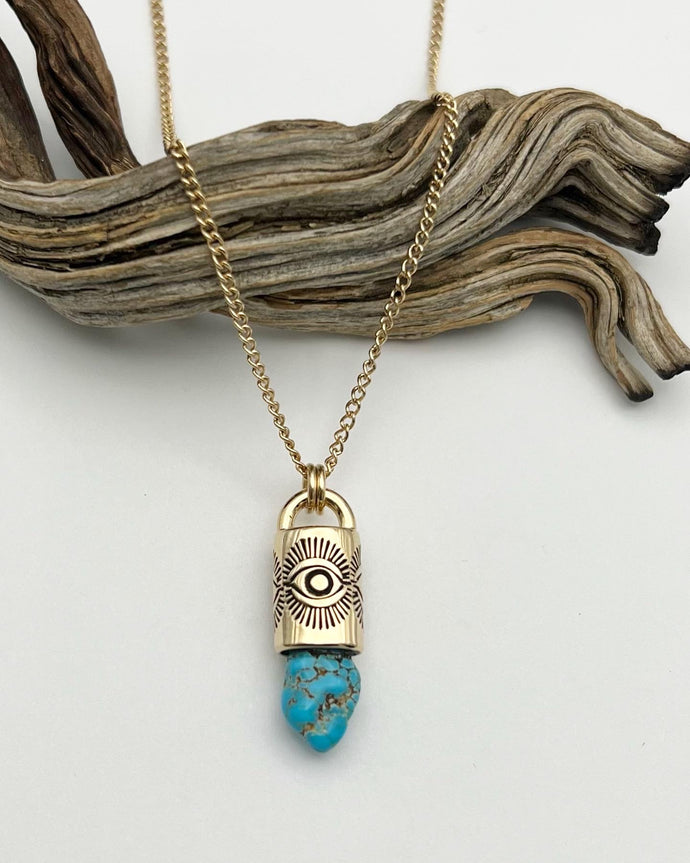 Lone Mountain Turquoise 14k Gold Eye Talisman Necklace