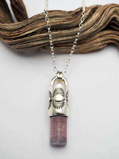 Pink/Blue Tourmaline Eye/Dot Talisman Necklace
