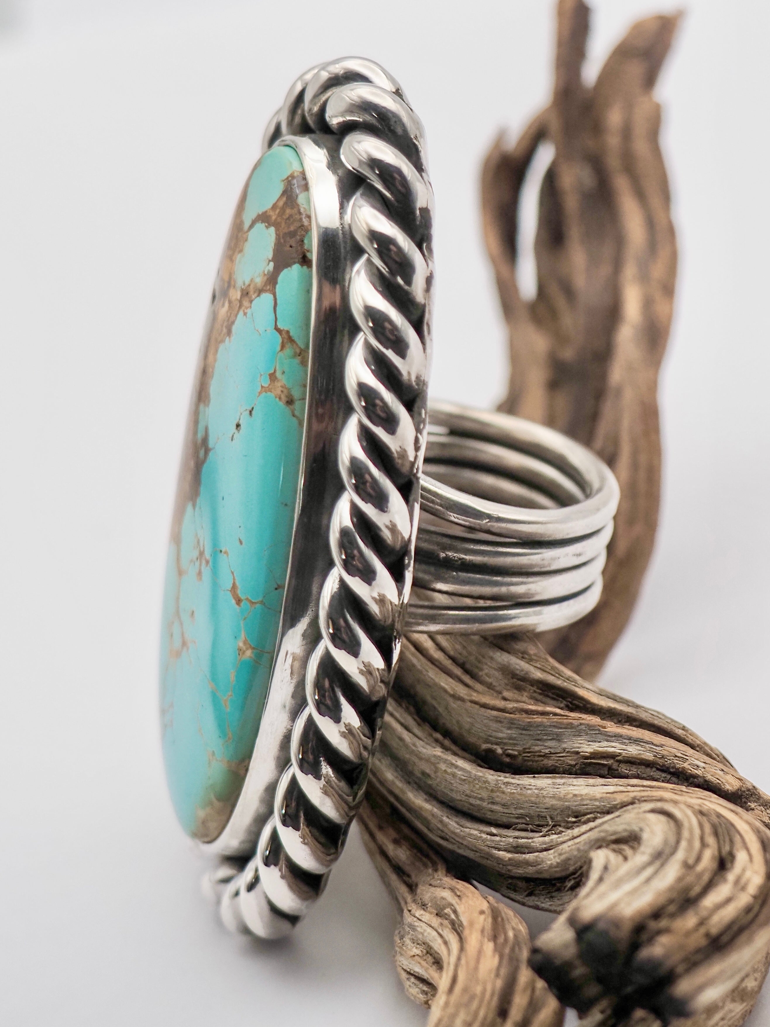 Royston Turquoise Heavyweight Twist Border Ring size 10
