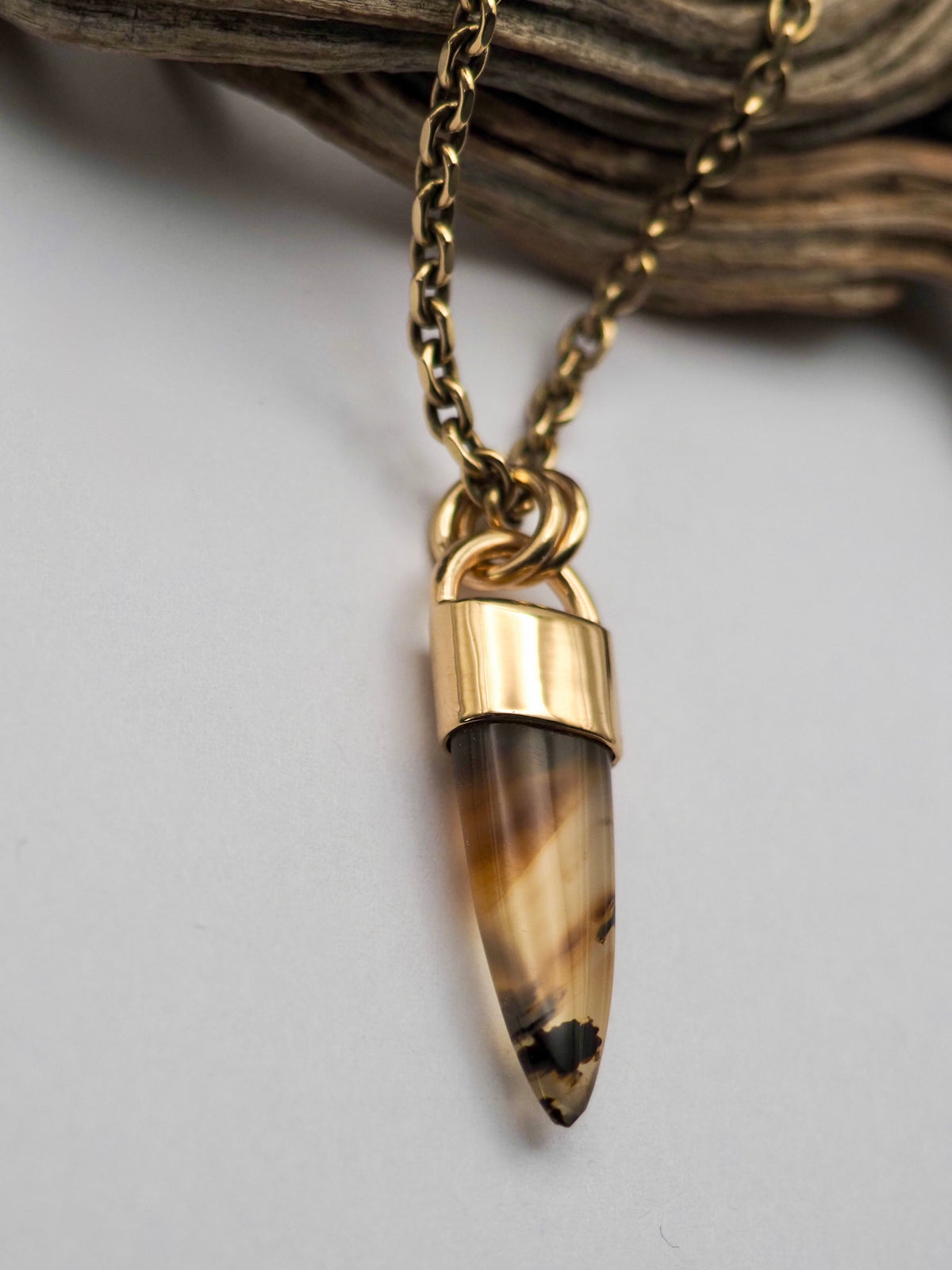 Montana Agate Spike 14k Gold Talisman Pendant