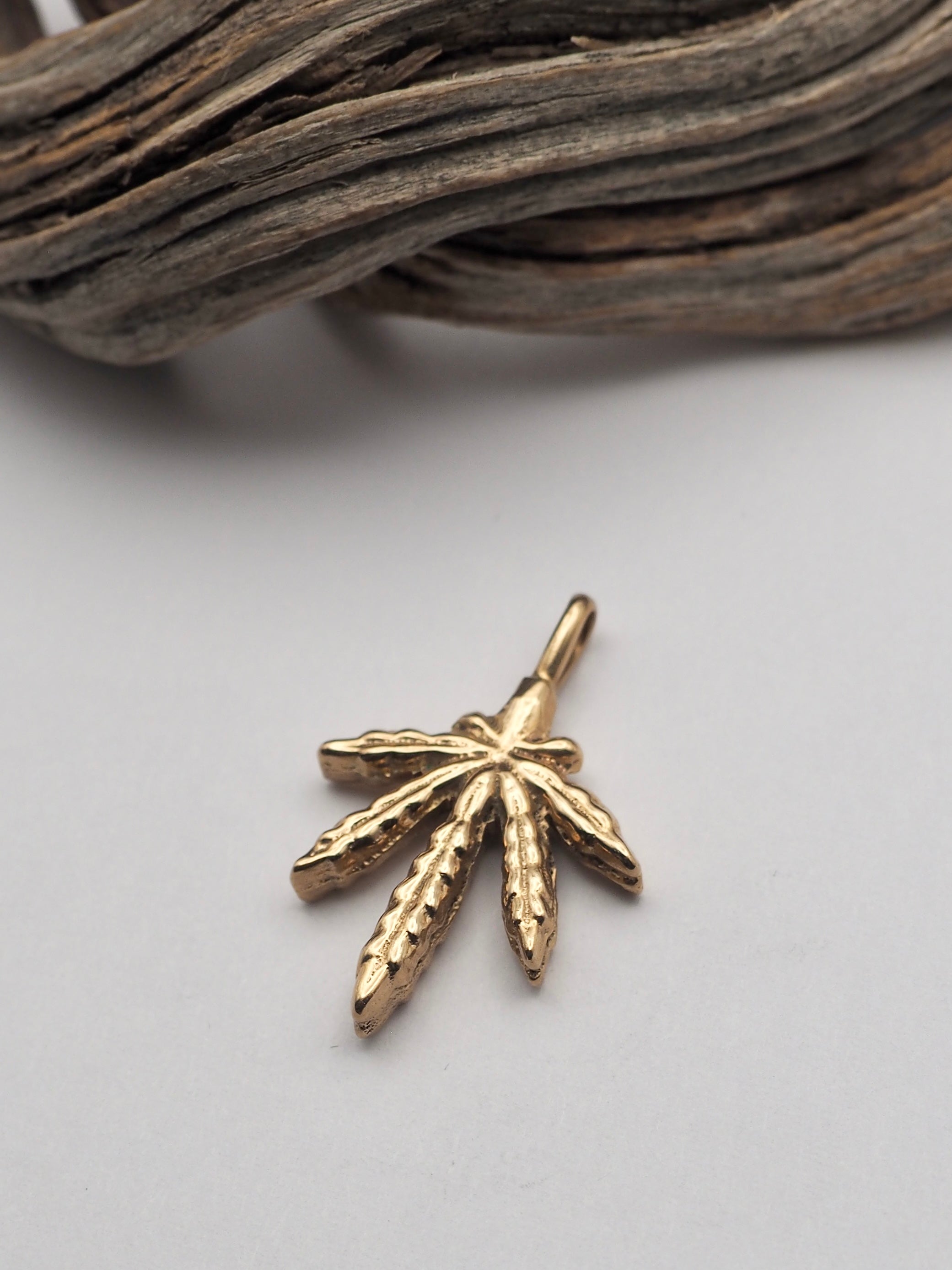 Sand Cast 14k Pot Leaf Pendant