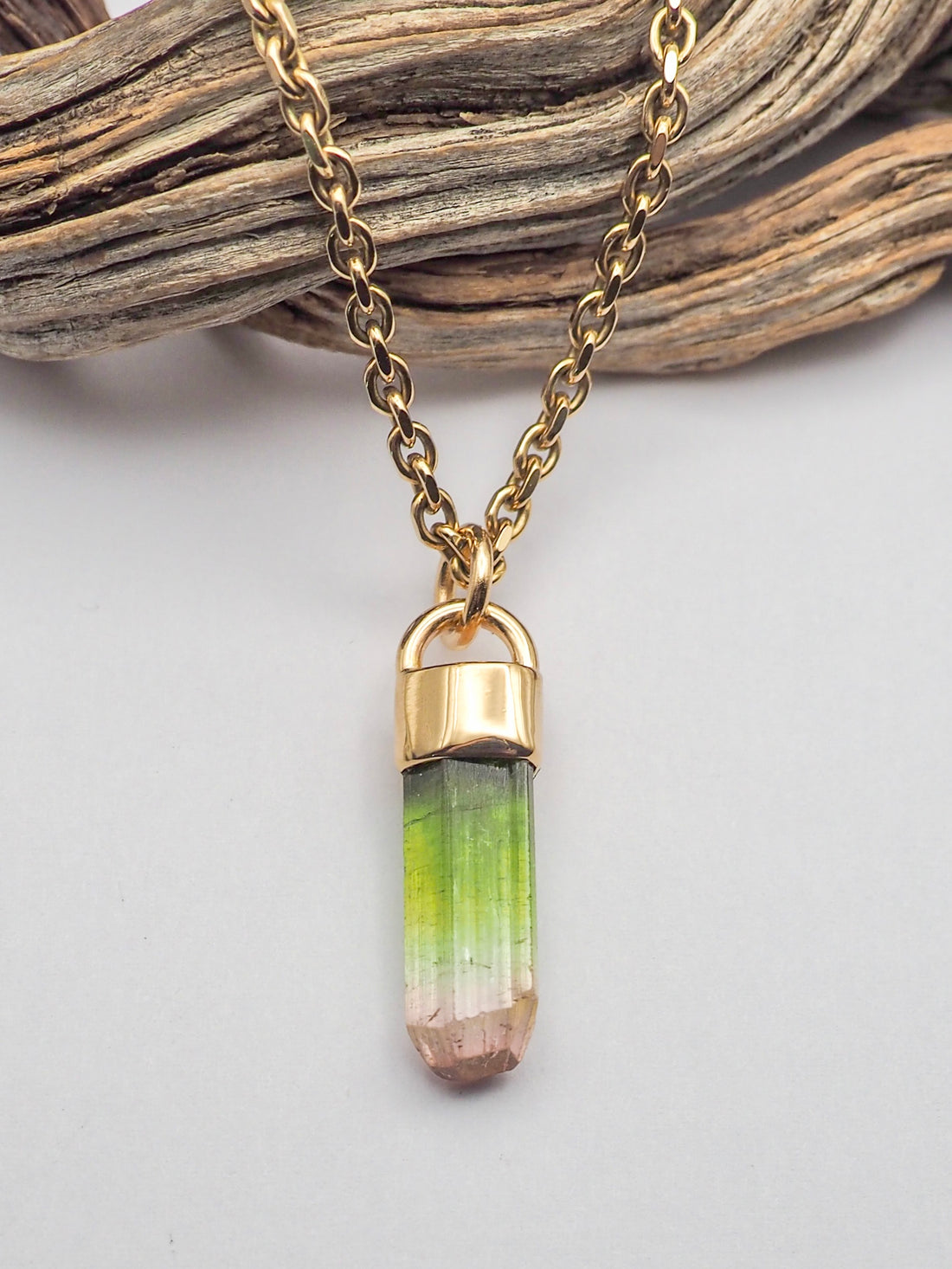 Bi Color Tourmaline 14k Gold Mini Talisman
