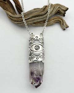 Brandberg Namibian Amethyst Big Eye/Fan Talisman Necklace