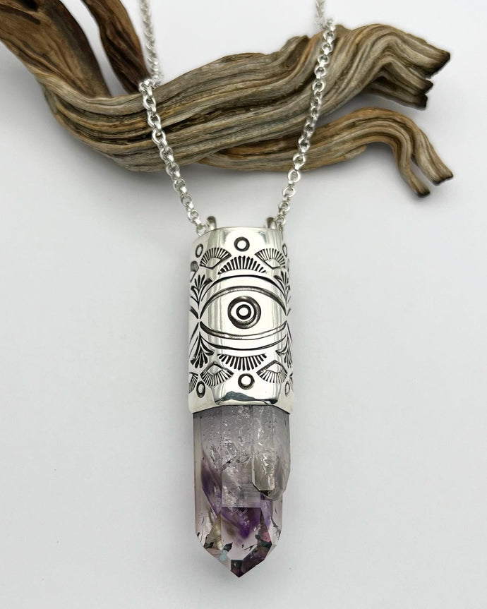 Brandberg Namibian Amethyst Big Eye/Fan Talisman Necklace