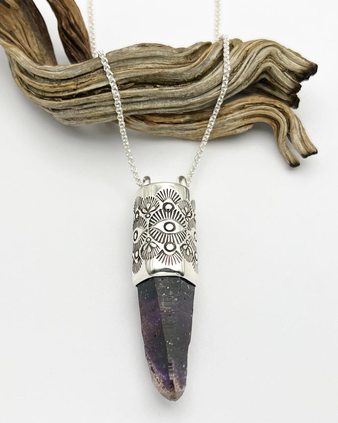 Brandberg Namibian Amethyst Eye/Prickly Pear Mini Talisman Necklace