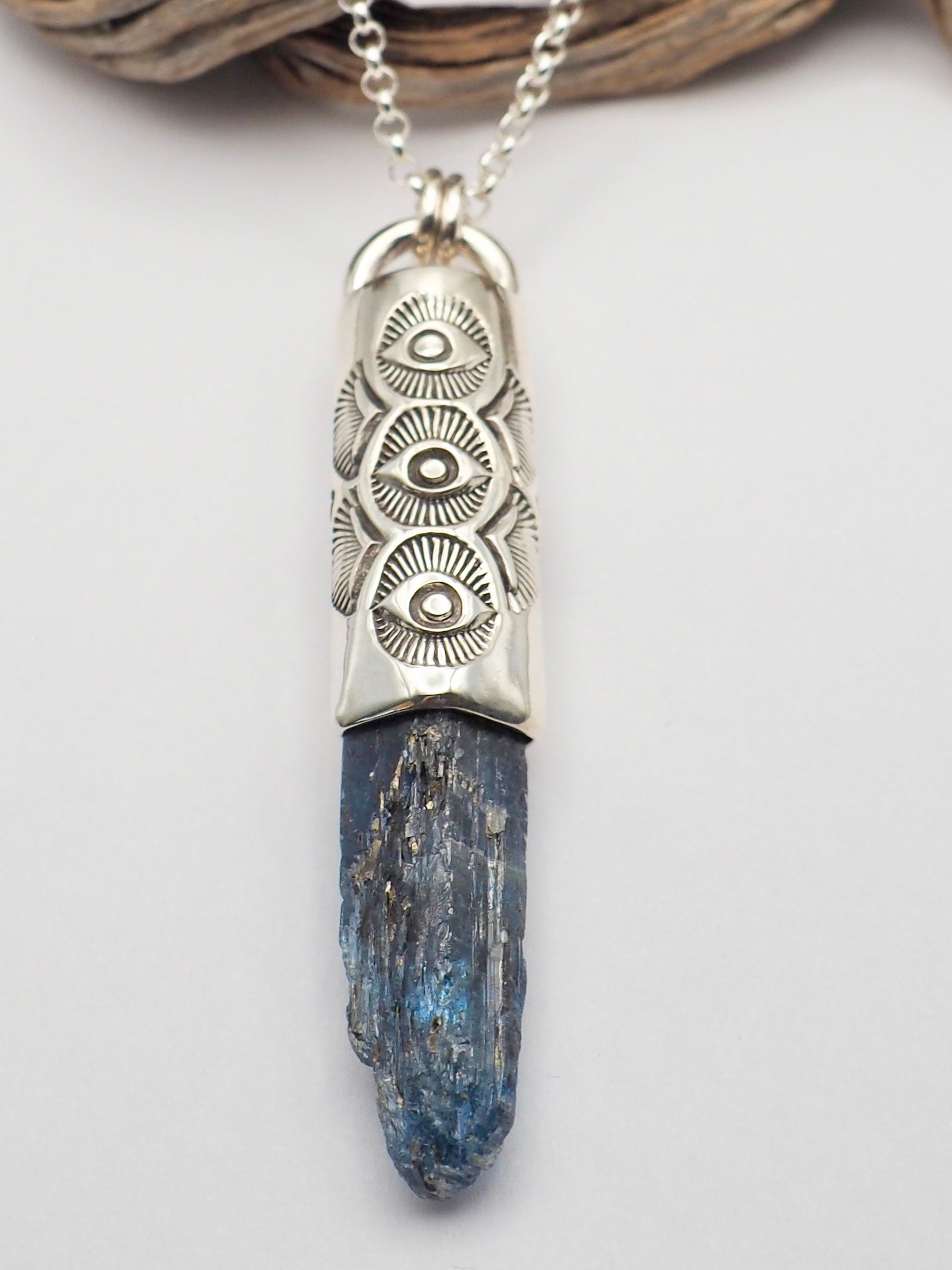 Blue Kyanite Triple Eye Talisman Necklace